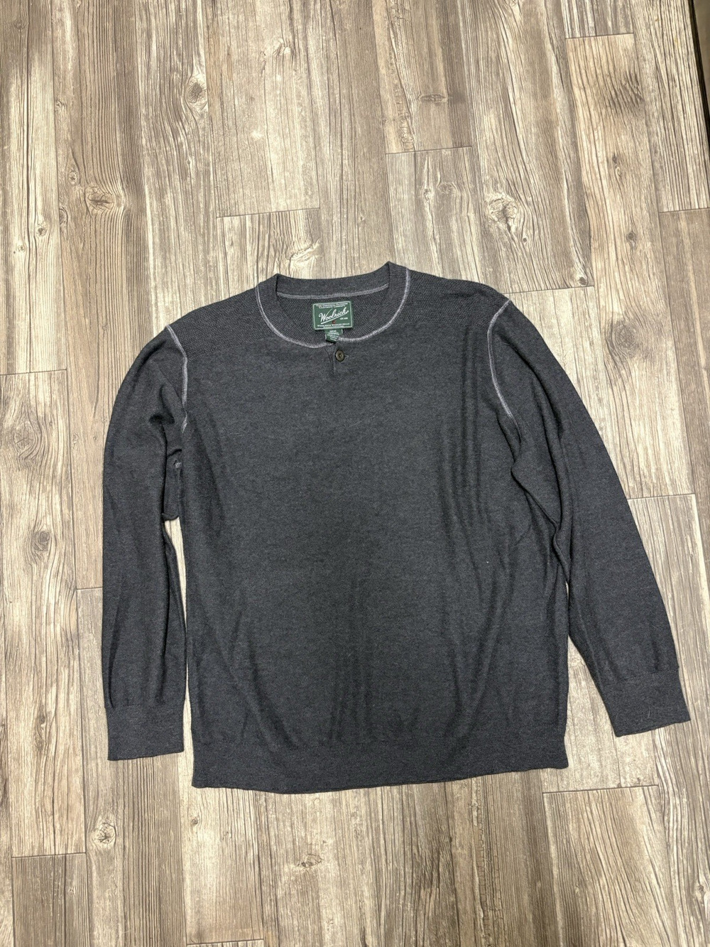 Woolrich Men's Long Sleeve Henley Sweater Charcoal Gray Tight Knit 2XL